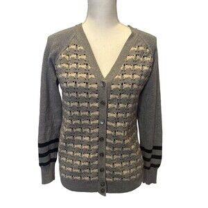 Women's Sheep Print Cotton Cardigan Sweater Twee Fun Quirky Playful Medium